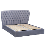 Кровать двуспальная серая с основанием из массива дерева с мягким изголовьем Velour Beds варинант исполнения - 1 | Loft Concept в Сочи