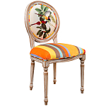 Стул бежевый в разноцветную полоску из натурального бука с изображением птиц и цветов Blooming Yellow Red Birds Colorful Stripes Chair варинант исполнения - 2 | Loft Concept в Сочи