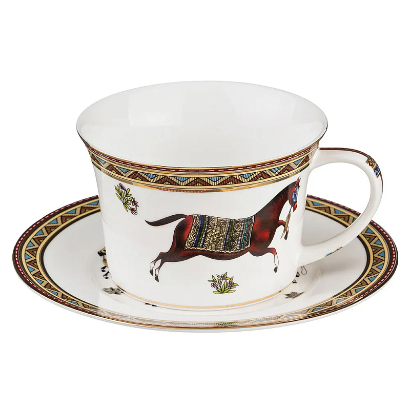 Чайная пара из фарфора с изображением лошади 250 мл Porcelain Horse Set  Белый Мульти в Сочи | Loft Concept 