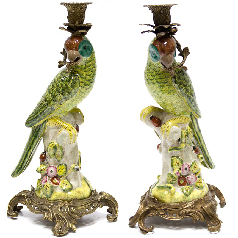 Подсвечник Candlestick Green Parrot Зеленый Бронза в Сочи | Loft Concept 