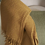 Плед из шерсти цвета охры с бахарамой Waffle Comfort варинант исполнения - 4 | Loft Concept в Сочи