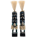 Комплект из 2-х деревянных статуэток Asmat Straw Headdress Statuettes Dark Blue варинант исполнения - 1 | Loft Concept в Сочи