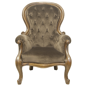 Кресло с мягкой обивкой из коричневого велюра на 4-х деревянных ножках Evelyn Classical Armchair