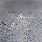 Обои ручная роспись Matsushima Waves Hokusai on Gun Metal dyed silk варинант исполнения - 1 | Loft Concept в Сочи