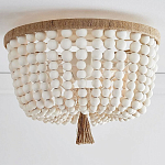Круглый потолочный светильник украшенный круглыми белыми бусинами Wooden Beads Ceiling lamp варинант исполнения - 2 | Loft Concept в Сочи