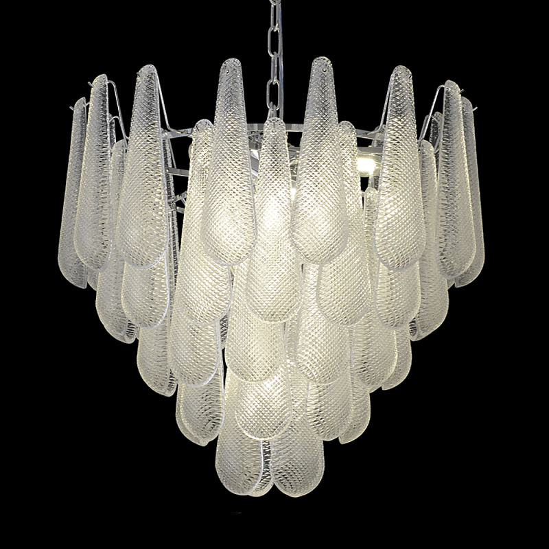 Люстра с подвесками из рифленного стекла в форме капель Textured Glass Chandelier Прозрачный Хром Люстра с подвесками из рифленного стекла в форме капель Textured Glass Chandelier Прозрачный Хром в Сочи | Loft Concept