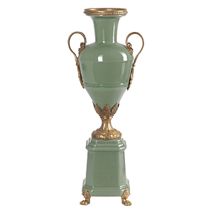 Ваза зеленого цвета из фарфора на высокой подставке с бронзовыми ручками Eden Garden porcelain and bronze