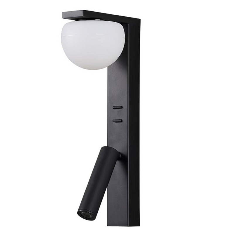 Бра с белым полусферическим плафоном и цилиндрическим поворотным спотом Trumpet Wall Lamp Черный Белый в Сочи | Loft Concept 