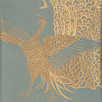 Обои ручная роспись в стиле Арт-деко Whistler Peacocks Golden colourway on Blue Grey dyed silk варинант исполнения - 2 | Loft Concept в Сочи