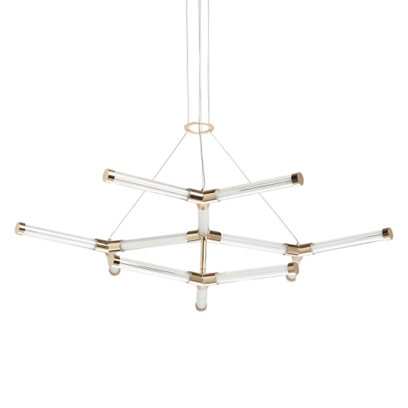 Люстра с геометрической конструкцией из вытянутых цилиндрических плафонов Hex Scaffold  Белый Золотой в Сочи | Loft Concept 