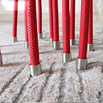 Дизайнерский журнальный стол с круглой прозрачной столешницей и основанием в виде красных металлических тросов Wires варинант исполнения - 3 | Loft Concept в Сочи