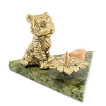 Подсвечник с фигуркой тигра из бронзы и натурального камня змеевик Stone Candlestick варинант исполнения - 1 | Loft Concept в Сочи