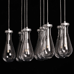 Люстра с 9-ю прозрачными плафонами из стекла в форме капли на прямоугольном потолочном основании цвета хром Lucid Rain  варинант исполнения - 9 | Loft Concept в Сочи