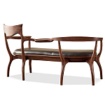 Кушетка с деревянным каркасом и сиденьем из коричневой натуральной кожи Moon Walnut Furniture варинант исполнения - 8 | Loft Concept в Сочи