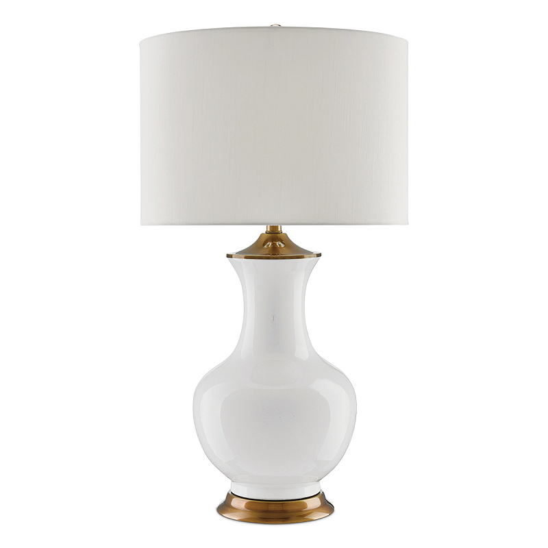 Настольная лампа белого цвета с фарфоровым основанием и латунными акцентами и тканевым абажуром Currey & Company Белый Латунь в Сочи | Loft Concept 