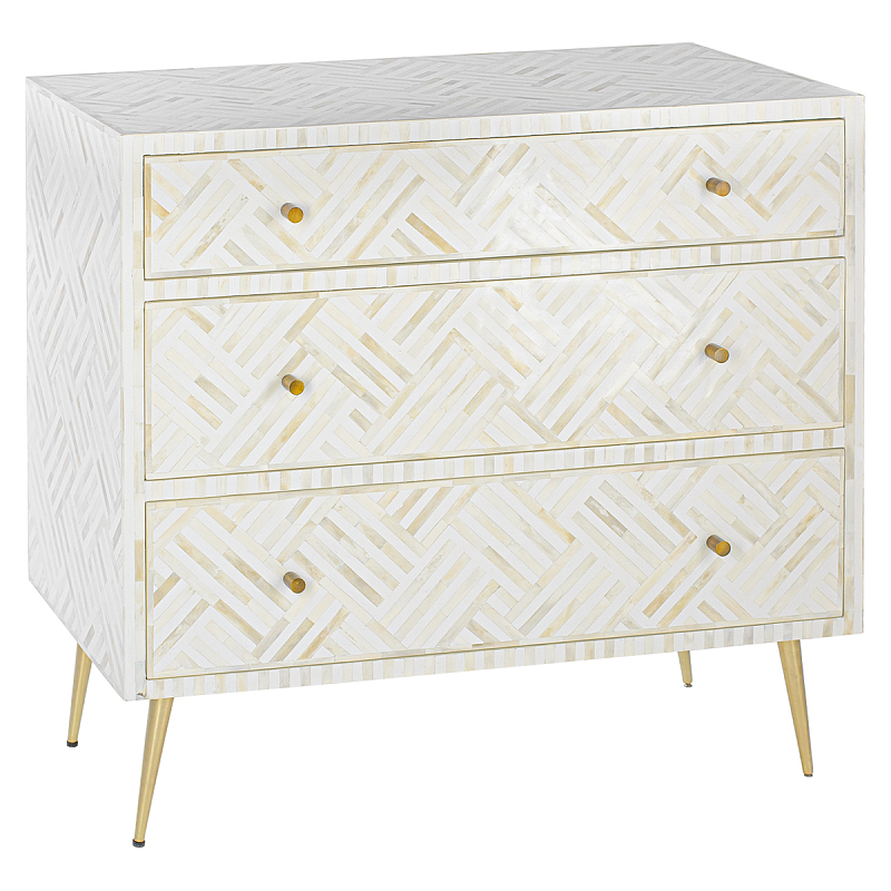 Комод инкрустация костью White Indian Bone Inlay 3 drawer Белый Белый в Сочи | Loft Concept 