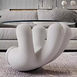 Дизайнерский журнальный стол с круглой прозрачной столешницей на белом фигурном основании Luqak варинант исполнения - 1 | Loft Concept в Сочи