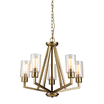 Люстра цвета латунь с 5-ю цилиндрическими плафонами из прозрачного пузырчатого стекла Kichler варинант исполнения - 1 | Loft Concept в Сочи