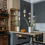 Подвесной светильник с белыми фигурными стеклянными элементами и бронзовыми вставками Высота 100 см Gabriel Scott Luna варинант исполнения - 9 | Loft Concept в Сочи