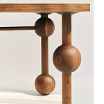 Обеденный стол деревянный с круглыми декоративными элементами на ножках Koko варинант исполнения - 1 | Loft Concept в Сочи