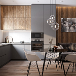 Серый матовый кухонный гарнитур с фасадом под дерево Vincens Kitchen Set варинант исполнения - 1 | Loft Concept в Сочи