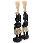 Комплект из 2-х деревянных статуэток Asmat Straw Headdress Statuettes Multicolor варинант исполнения - 4 | Loft Concept в Сочи