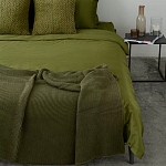 Плед из хлопка жемчужной вязки оливкового цвета Waffle Comfort варинант исполнения - 5 | Loft Concept в Сочи