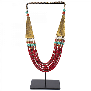 Ожерелье на подставке NECKLACE RED AND BRASS
