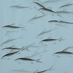 Обои ручная роспись Fishes Original colourway on Duck Egg dyed silk варинант исполнения - 1 | Loft Concept в Сочи