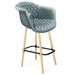 Барный стул со спинкой и мягкой обивкой с ромбами на 4-х деревянных ножках Голубой Велюр Ava Charm варинант исполнения - 1 | Loft Concept в Сочи