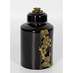 Банка с крышкой из фарфора с бронзовым цветочным элементом Eden Garden варинант исполнения - 2 | Loft Concept в Сочи