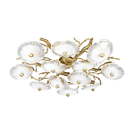 Потолочная люстра круглая ветвистыми бронзовыми элементами и стеклянными рифлеными дисками Textured Glass Chandelier варинант исполнения - 3 | Loft Concept в Сочи