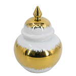 Ваза белая с крышкой и золотистыми фрагментами 24 см Chinoiserie Ceramics варинант исполнения - 1 | Loft Concept в Сочи