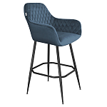 Барный стул со спинкой и подлокотниками на 4-х металлических ножках Douglas Rhombus Синий Велюр варинант исполнения - 1 | Loft Concept в Сочи