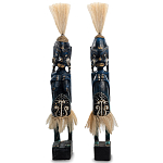 Комплект из 2-х деревянных статуэток Asmat Straw Headdress Statuettes Dark Blue варинант исполнения - 5 | Loft Concept в Сочи