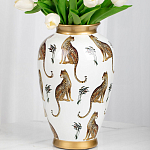 Ваза белая овальная с рисунком леопардов и золотыми акцентами LEOPARD Collection варинант исполнения - 2 | Loft Concept в Сочи