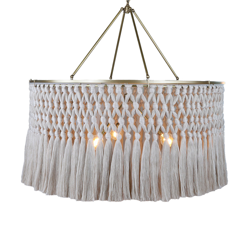 Люстра круглая плетеная с бахромой Wicker Tassel Chandelier Молочный Люстра круглая плетеная с бахромой Wicker Tassel Chandelier Молочный в Сочи | Loft Concept