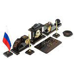 Настольный письменный набор с часами из природного камня обсидиана National Еmblem варинант исполнения - 2 | Loft Concept в Сочи