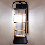 Настенный фонарь цилиндрической формы с рифленым стеклом в золотом каркасе на черном прямоугольном основании Eurofase варинант исполнения - 10 | Loft Concept в Сочи