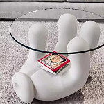 Дизайнерский журнальный стол с круглой прозрачной столешницей на белом фигурном основании Luqak варинант исполнения - 2 | Loft Concept в Сочи