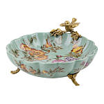 Блюдо из голубого фарфора с бронзовой птичкой Blue Garden варинант исполнения - 1 | Loft Concept в Сочи