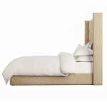 Кровать двуспальная бежевая с основанием из массива дерева с мягким изголовьем Flax Beds варинант исполнения - 2 | Loft Concept в Сочи