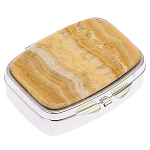 Таблетница карманная прямоугольная с 2-мя отделениями с зеркалом и накладкой из натурального камня Оникс Silver Stone Pillboxes варинант исполнения - 1 | Loft Concept в Сочи