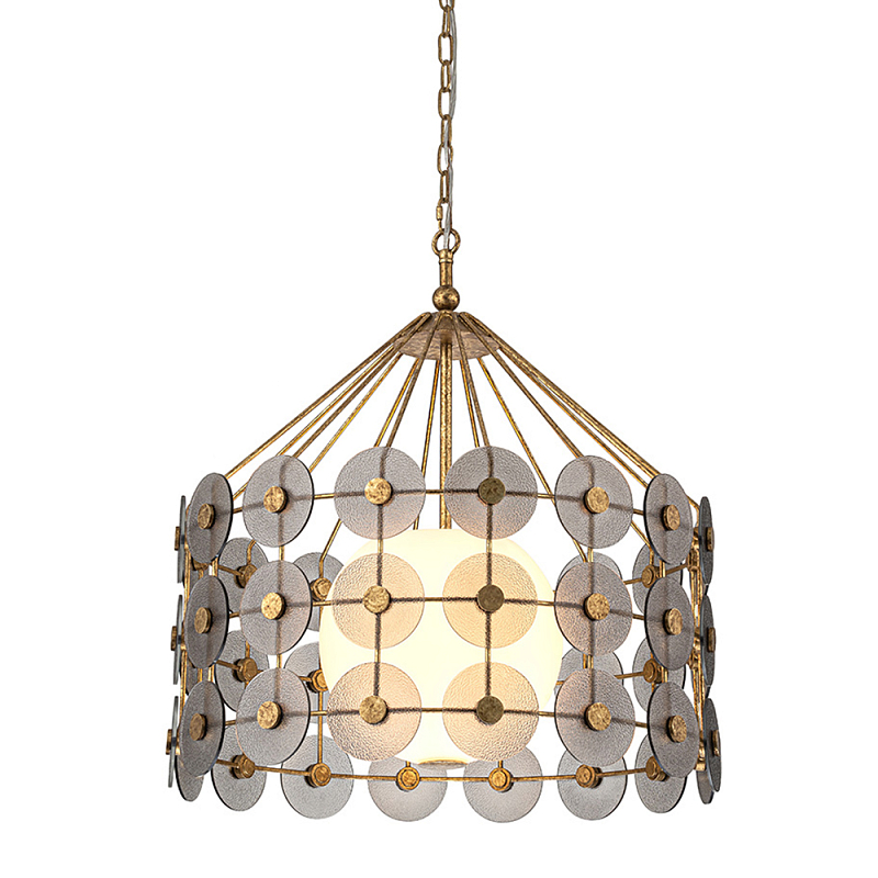 Люстра подвесная с круглыми дисками из серого фактурного стекла с белым матовым шаром внутри Quintiesse Золотой Белый Серый в Сочи | Loft Concept 
