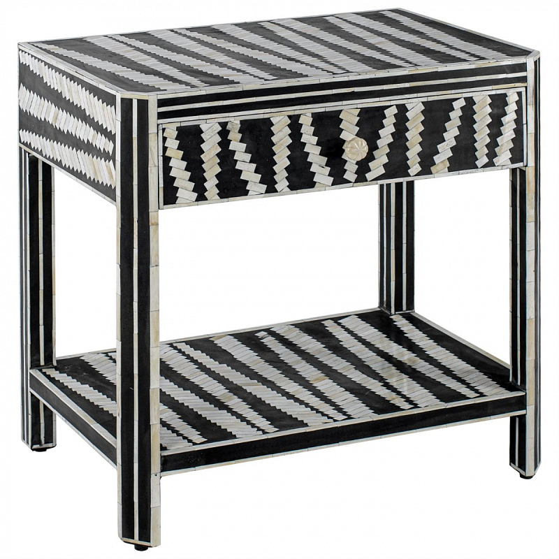 Тумбочка Black&white Indian Bone Inlay nightstand Черно-белый в Сочи | Loft Concept 