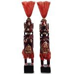Комплект из 2-х деревянных статуэток Asmat Red Straw Headdress Statuettes Red Gold варинант исполнения - 1 | Loft Concept в Сочи
