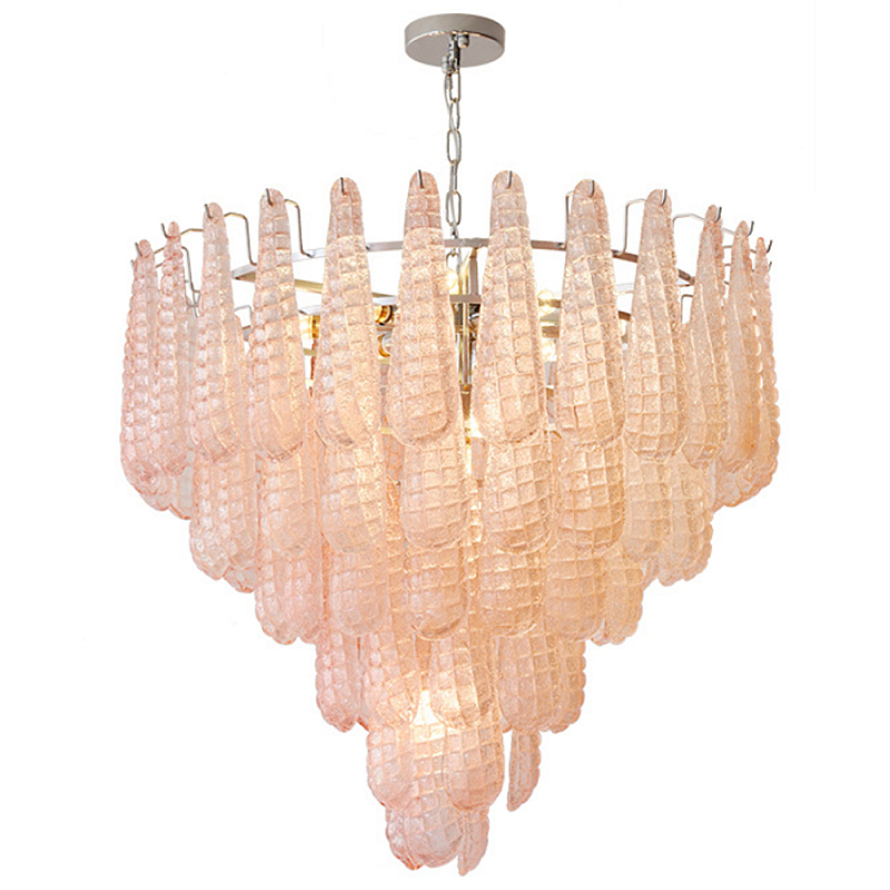 Современная Люстра Textured Glass Drops Chandelier Нежно розовые капли  Розовый пастельный Золотой в Сочи | Loft Concept 