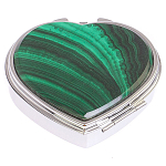 Таблетница карманная в форме сердца с 3-мя отделениями с зеркалом и накладкой из натурального камня Малахит Silver Stone Pillboxes варинант исполнения - 1 | Loft Concept в Сочи