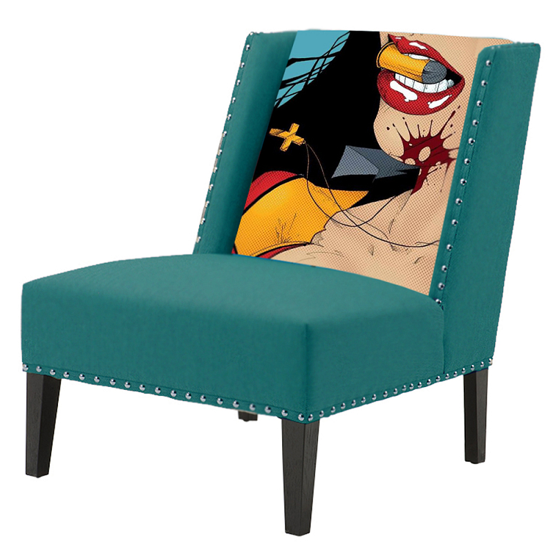 FUN Armchair "Super woman" Turquoise Дизайнерское кресло с цветным принтом Бирюзовый в Сочи | Loft Concept 