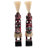 Комплект из 2-х деревянных статуэток Asmat Straw Headdress Statuettes Red Turquoise варинант исполнения - 4 | Loft Concept в Сочи